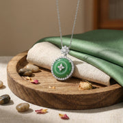 Round Green Jadeite Floral Necklace – jade necklace, side detail