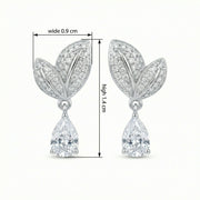 Pear-Cut Sparkling stone Leaf Drop Earrings – sterling silver earrings, close-up