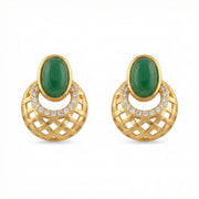 Oval Green Gemstone Lattice Studs – sterling silver earrings, close-up