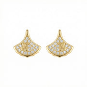 Fan-Shaped Letter H Stud Earrings – sterling silver earrings, front view