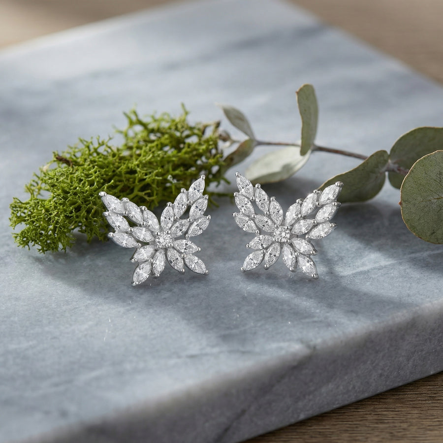 Marquise Butterfly Stud Earrings – sterling silver earrings, close-up