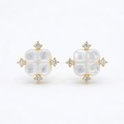 Iridescent Quatrefoil Pearl Studs – pearl earrings