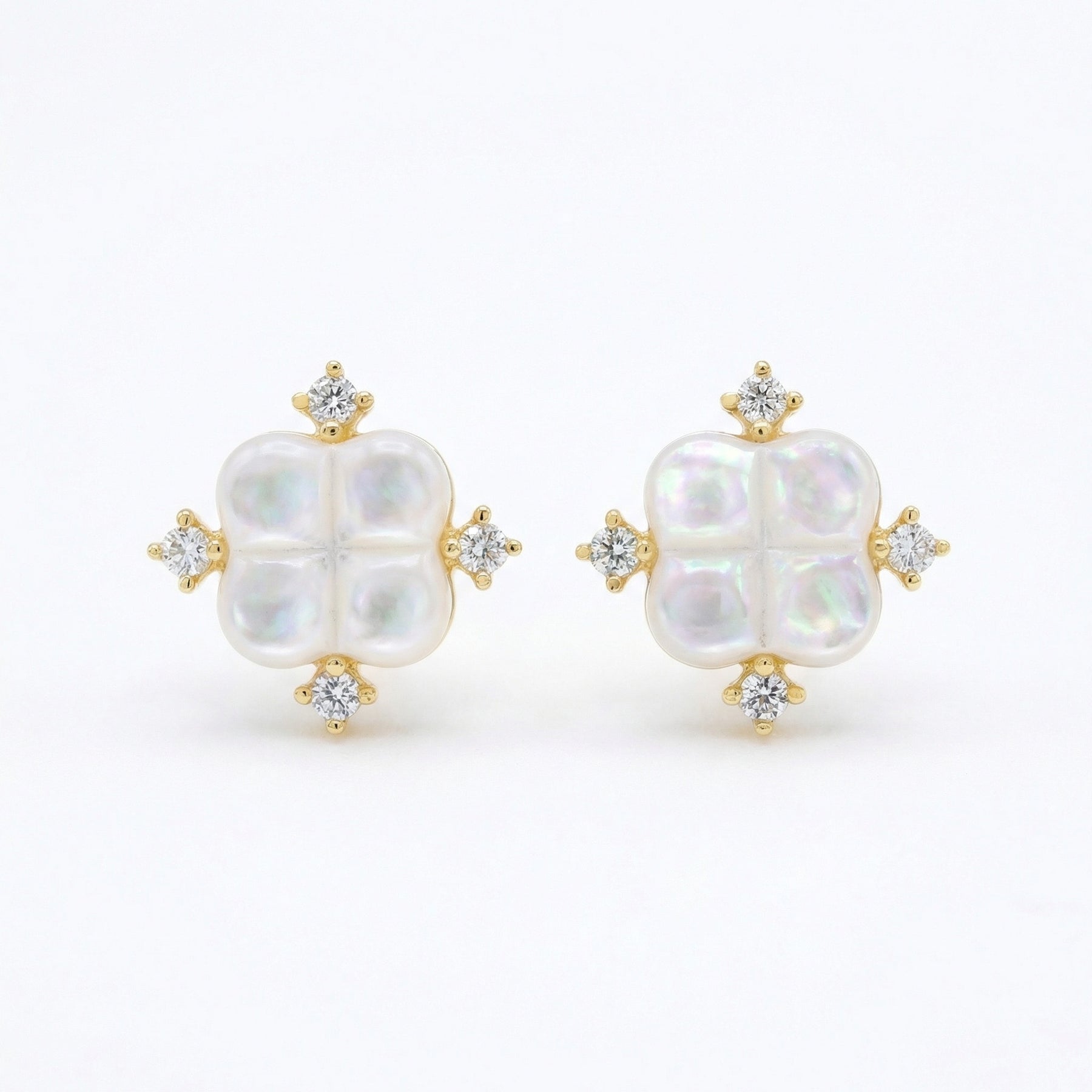 Iridescent Quatrefoil Pearl Studs – pearl earrings