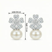 Flower Studs with Heart-Shaped Petals – pearl earrings, close-up