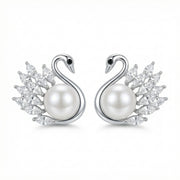 Swan Studs with Pearl and Marquise Accents – pearl earrings, side detail