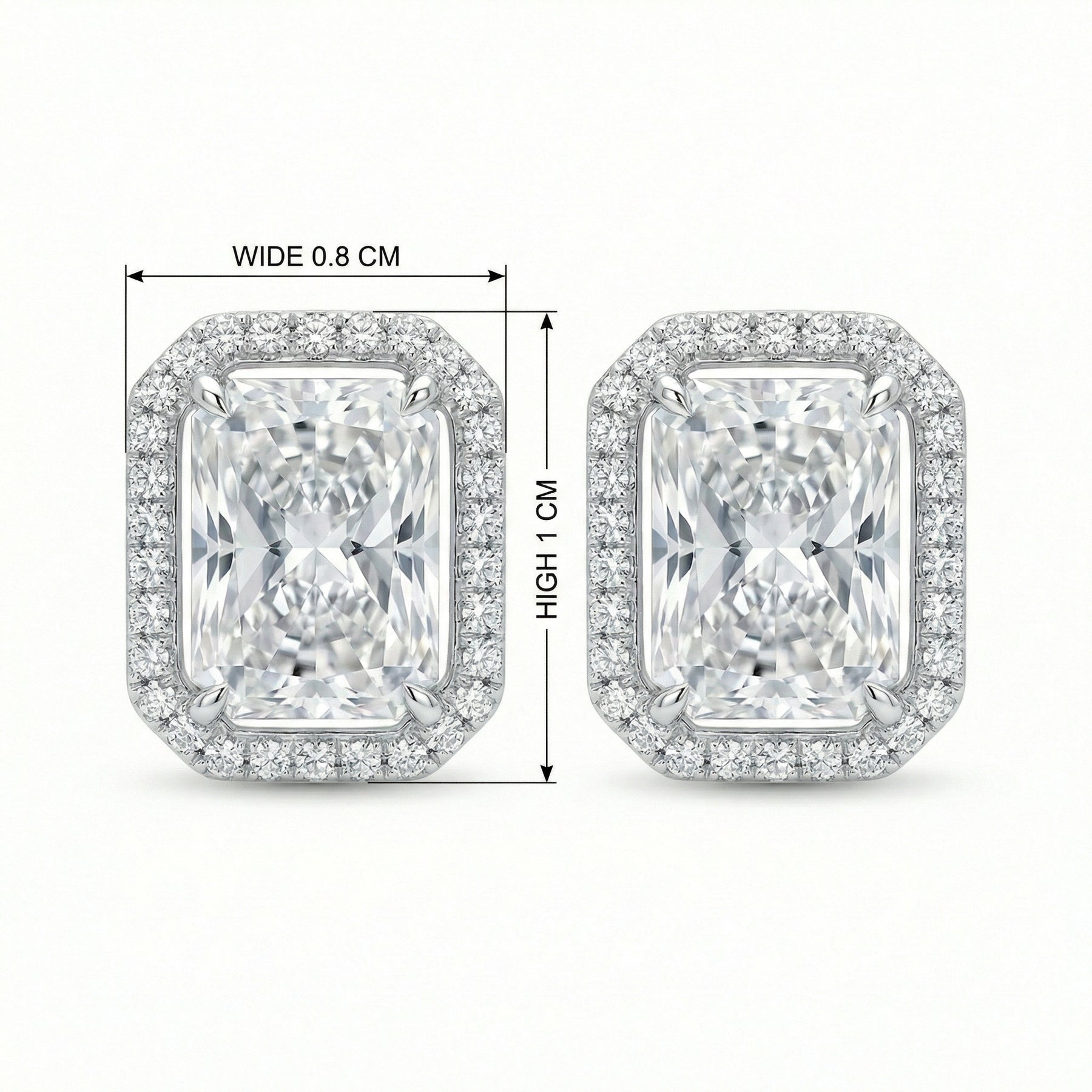 Radiant-Cut Rectangular Halo Studs – sterling silver earrings