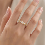 Four-Pearl Scalloped Ring – pearl ring, side detail