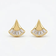 Fan-Shaped Baguette Stud Earrings – sterling silver earrings, front view