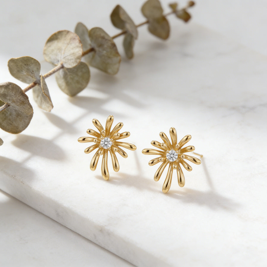 Starburst Stud Earrings – sterling silver earrings, front view