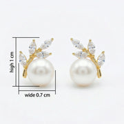 Marquise Leaf and Pearl Stud Earrings – pearl earrings, close-up