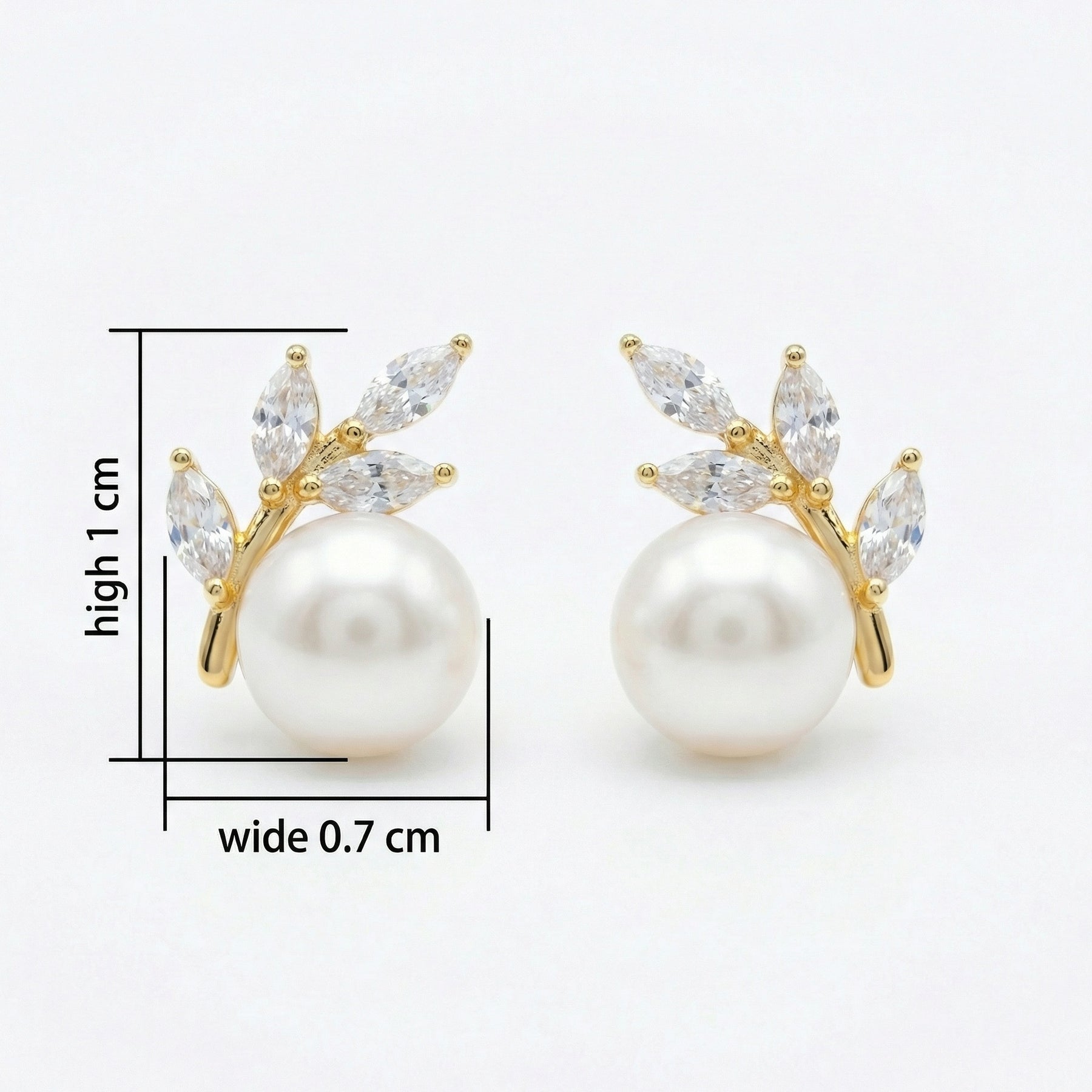 Marquise Leaf and Pearl Stud Earrings – pearl earrings, close-up