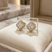 Square-Cut Halo Stud Earrings – sterling silver earrings, side detail