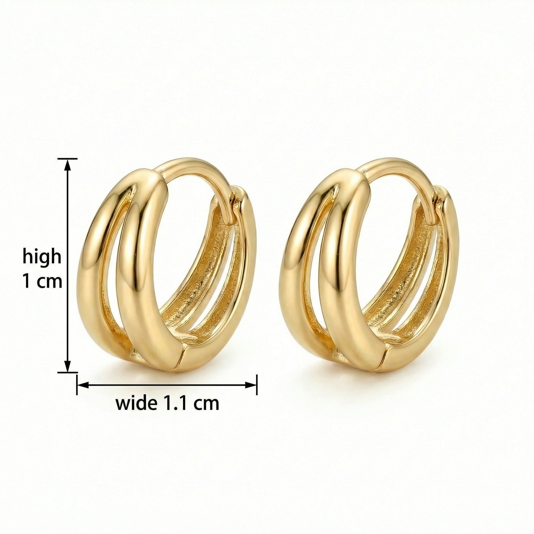 Double-Layer Polished Huggie Hoops – sterling silver earrings, close-up