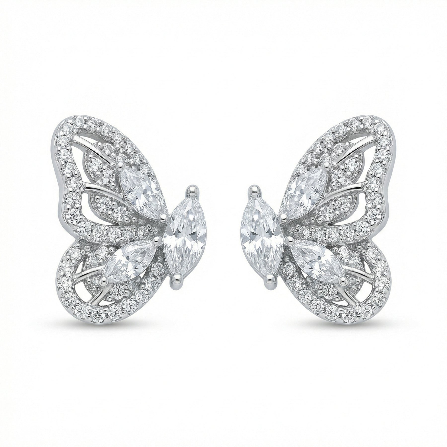 Marquise and Round Butterfly Studs – sterling silver earrings, front view