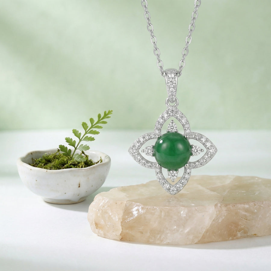 Jade Flower Pendant Necklace – jade necklace, front view