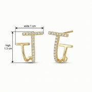 Double-T Geometric Wrap Earrings – sterling silver earrings, close-up
