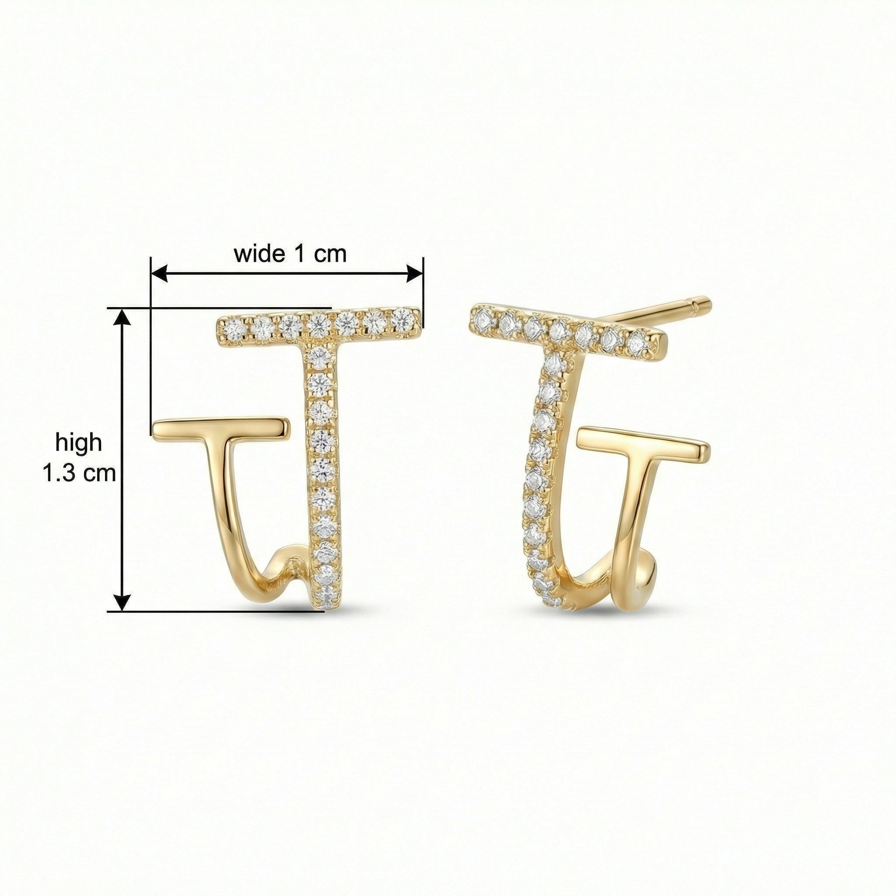 Double-T Geometric Wrap Earrings – sterling silver earrings, close-up