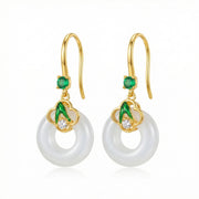 White Chalcedony Donut Drop Earrings – sterling silver earrings, side detail