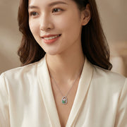 Jadeite Gourd Necklace with Bird Motif – jade necklace, front view