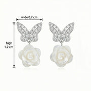Butterfly and Rose Pearl Drop Earrings – pearl earrings
