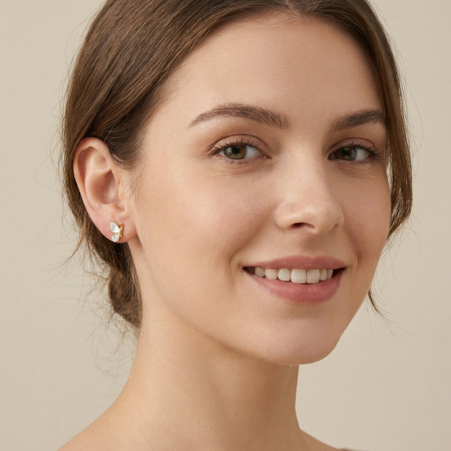 Mother-of-Pearl Butterfly Wing Studs – mother-of-pearl earrings, side detail