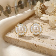 Pearl Fan-Shaped Stud Earrings – pearl earrings, side detail