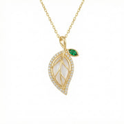 Leaf-Inspired Green stone Pendant Necklace – green stone necklace, side detail