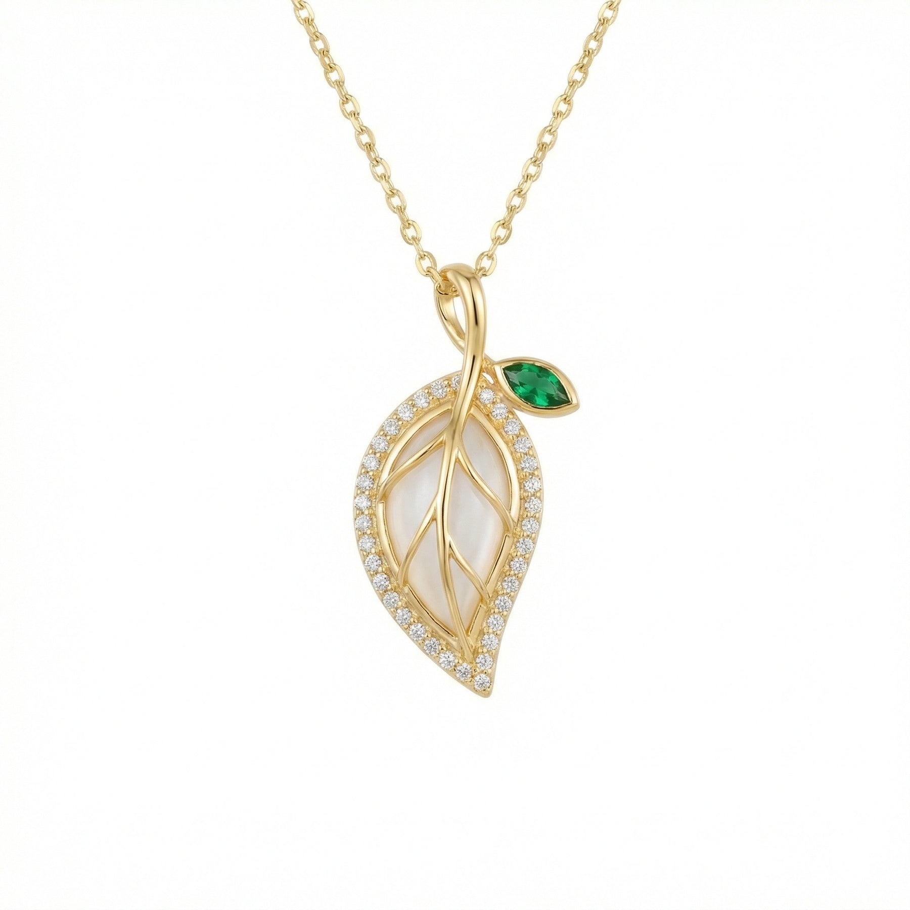 Leaf-Inspired Green stone Pendant Necklace – green stone necklace, side detail