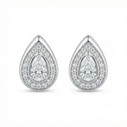 Pear-Cut Halo Teardrop Studs – sterling silver earrings, front view