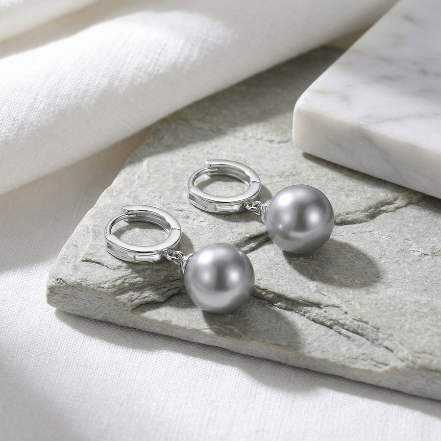 Grey Pearl Cutout Hoop Earrings – pearl earrings, close-up
