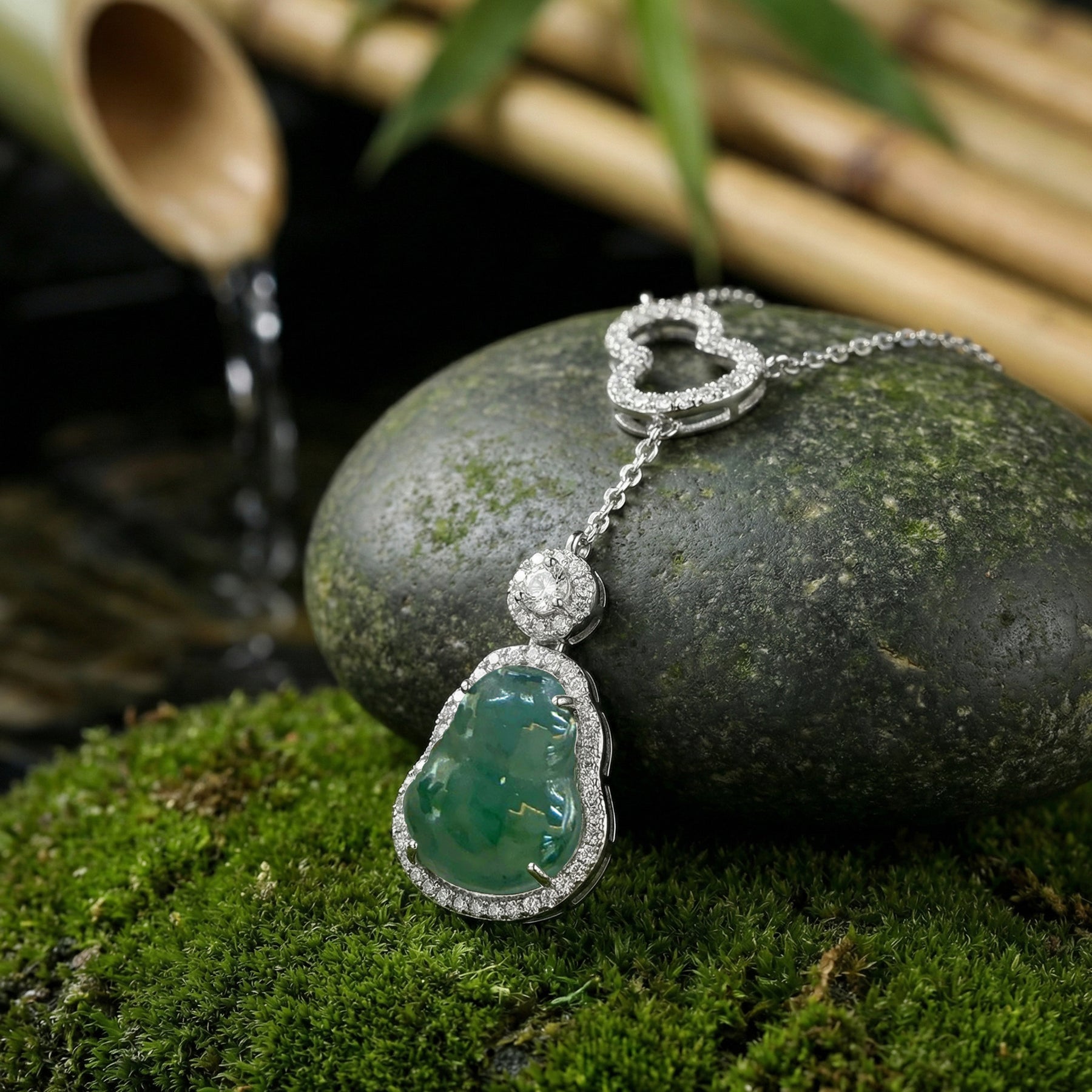 Green Jade Laughing Buddha Necklace – jade necklace, close-up