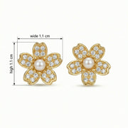 Pearl Cherry Blossom Stud Earrings – pearl earrings, front view