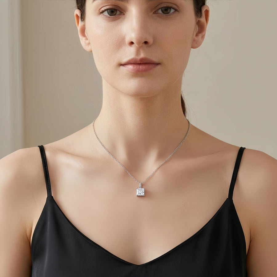 Square-Cut Pendant Necklace – sterling silver necklace, side detail
