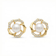 Floral Pearl Sparkling stone Accent Studs – pearl earrings