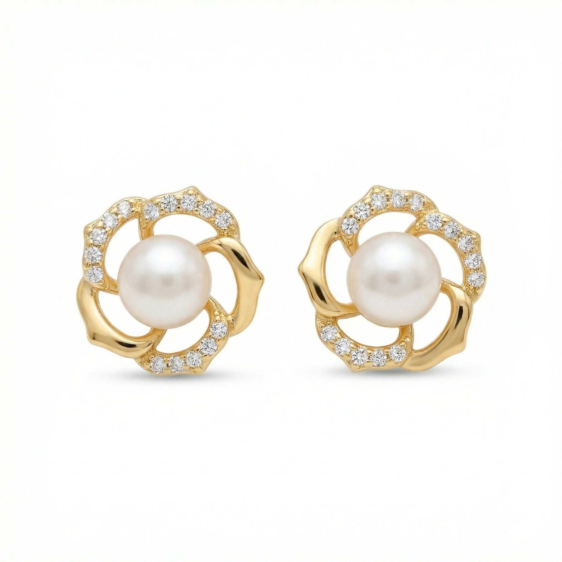 Floral Pearl Sparkling stone Accent Studs – pearl earrings