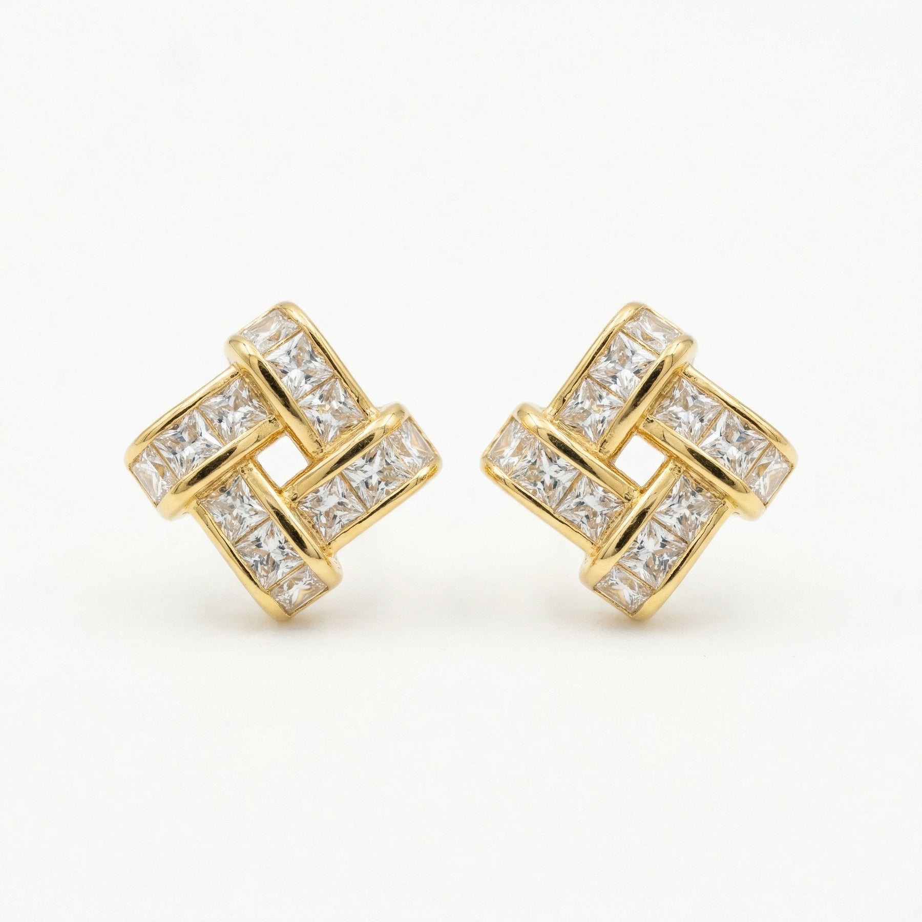 Interlocking Square Stud Earrings – sterling silver earrings, close-up