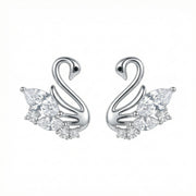 Silver-Tone Swan Stud Earrings – sterling silver earrings, close-up