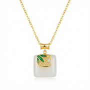 Square Jade Bamboo Leaf Necklace – jade necklace, close-up