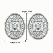 Oval Halo Princess-Cut Stud Earrings – sterling silver earrings, close-up