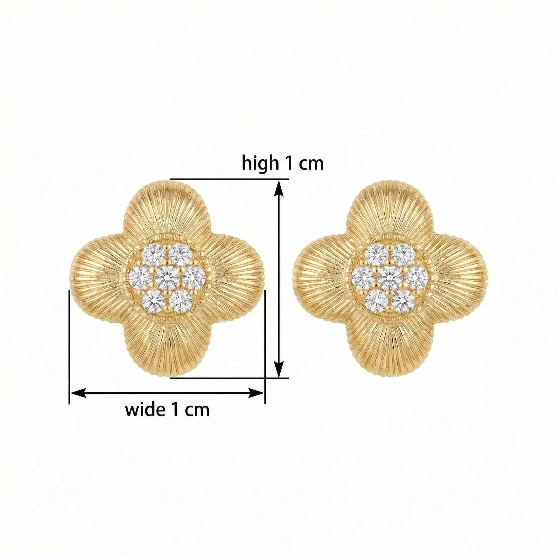 Fluted Clover Stud Earrings – sterling silver earrings, close-up