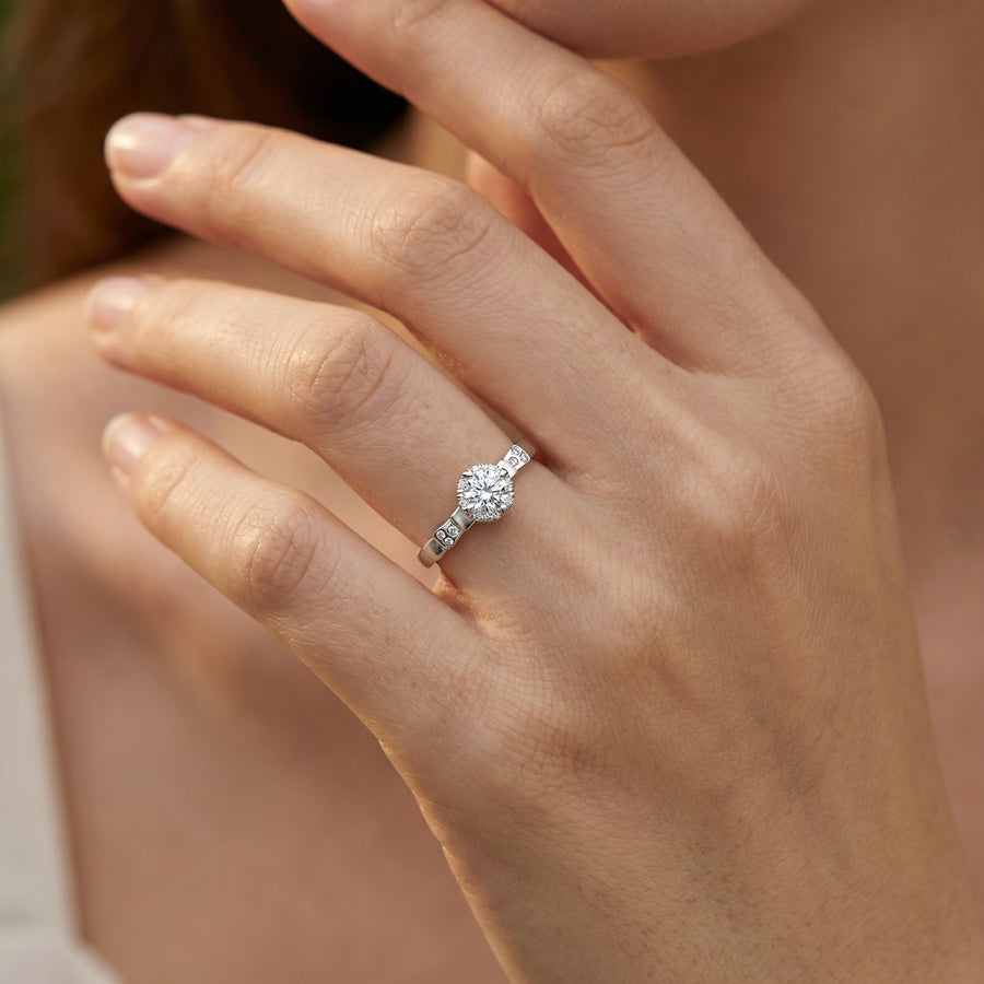 Adjustable Silver Halo Ring – sterling silver ring, front view
