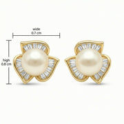 Pearl Baguette Petal Stud Earrings – pearl earrings, side detail