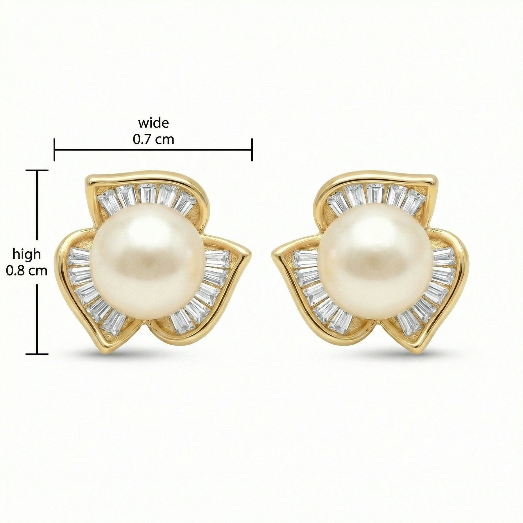Pearl Baguette Petal Stud Earrings – pearl earrings, side detail