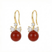 Red Bead Bowknot Drop Earrings – sterling silver earrings, front view