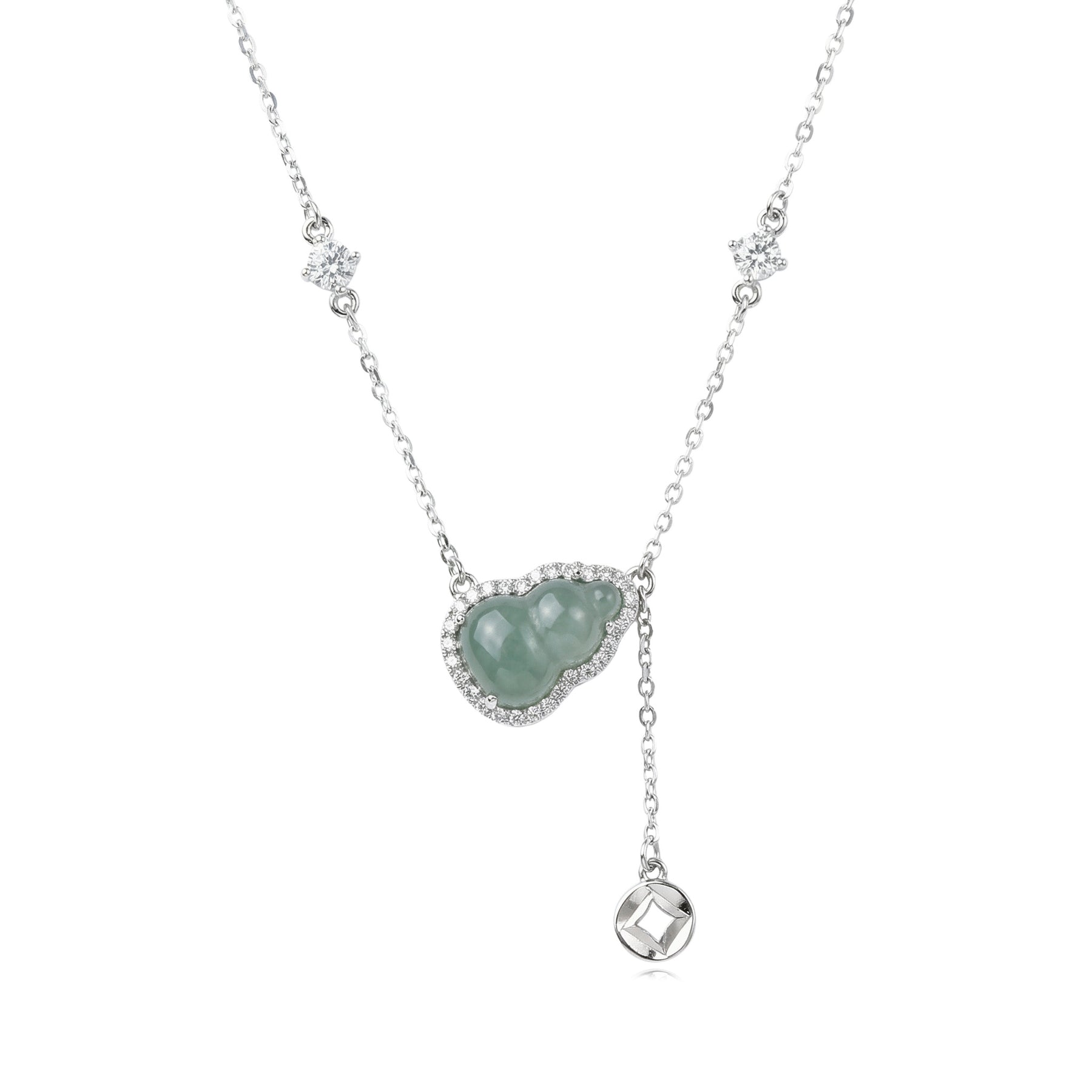Green Jadeite Hulu Halo Necklace – jade necklace, front view