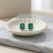Rectangular-cut Green Halo Earrings – sterling silver earrings, side detail