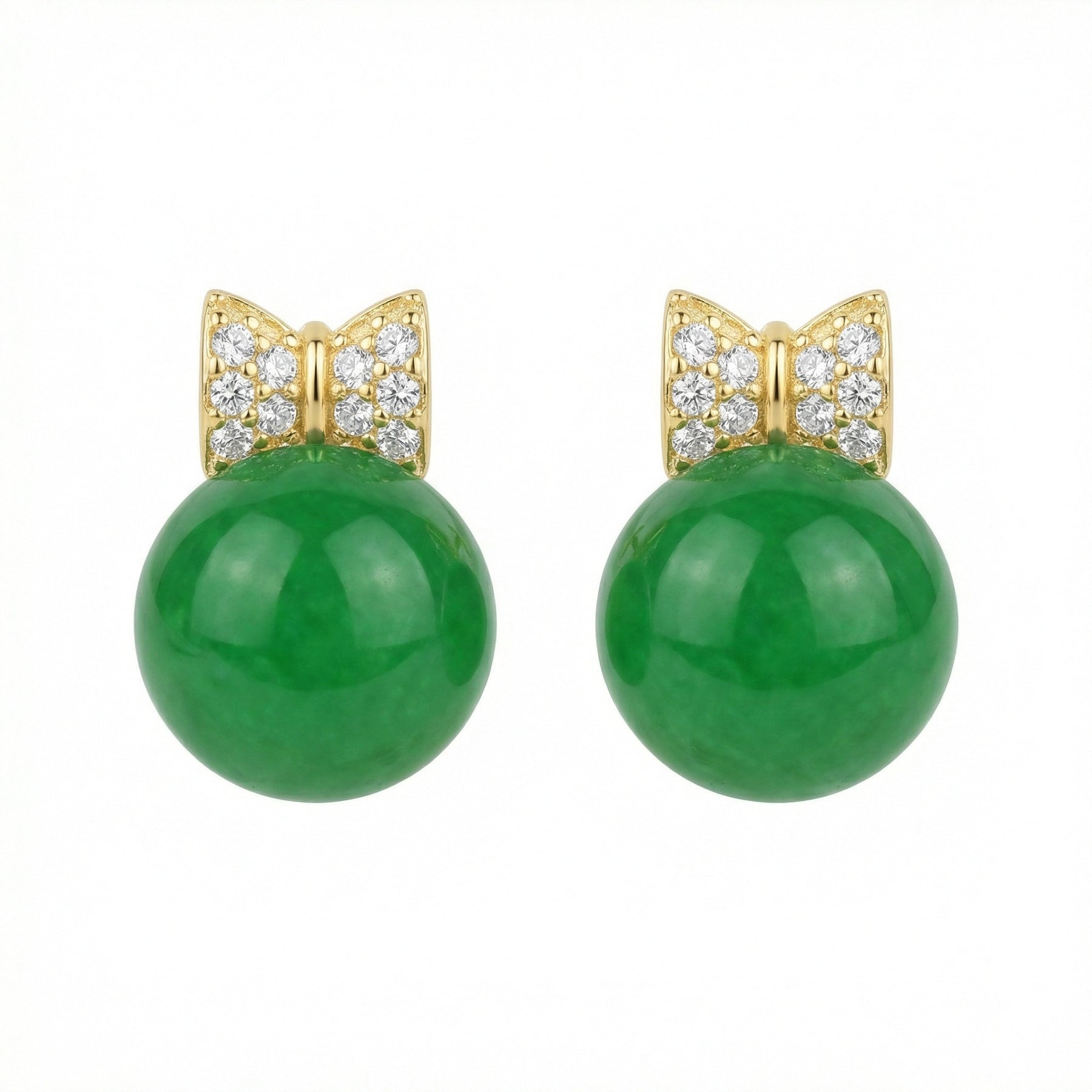 Jadeite Sphere Bow Stud Earrings – jade earrings