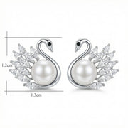 Swan Studs with Pearl and Marquise Accents – pearl earrings, front view