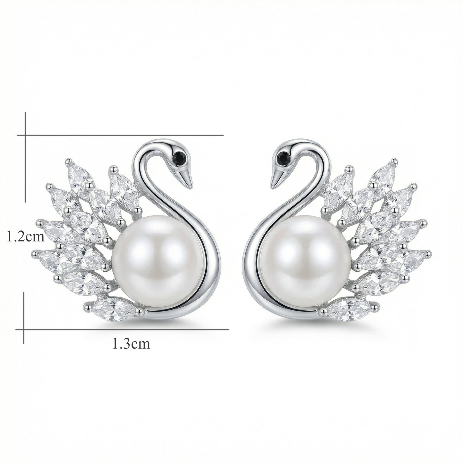 Swan Studs with Pearl and Marquise Accents – pearl earrings, front view