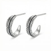 Oxidized Feather Half-Hoop Earrings – sterling silver earrings